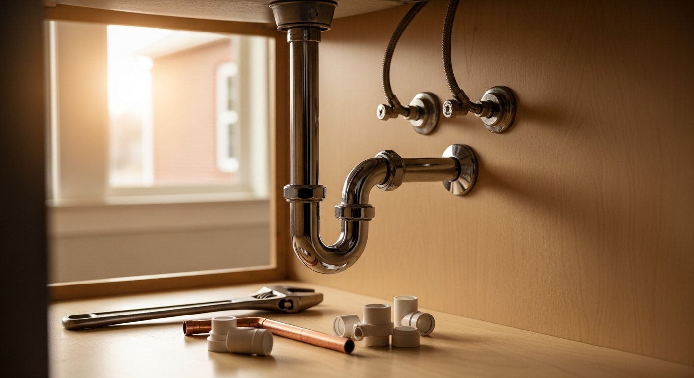 Plumber working on water line installation